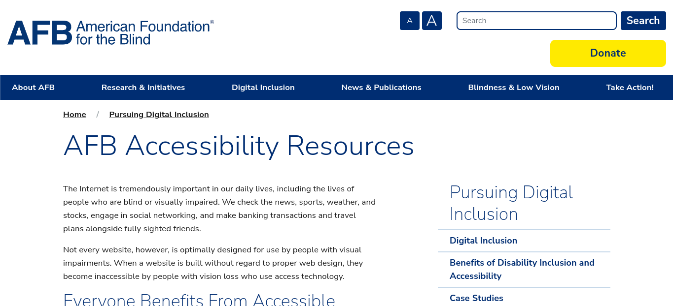 AFB Accessibility Resources - WordPress website design trends 2023